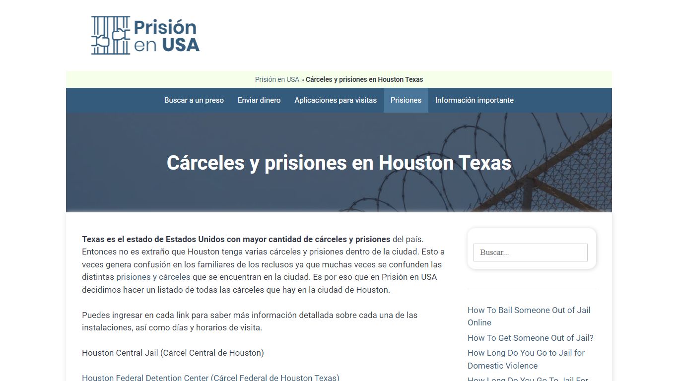 🥇 Listado de cárceles y prisiones en Houston Texas - Prisión en USA